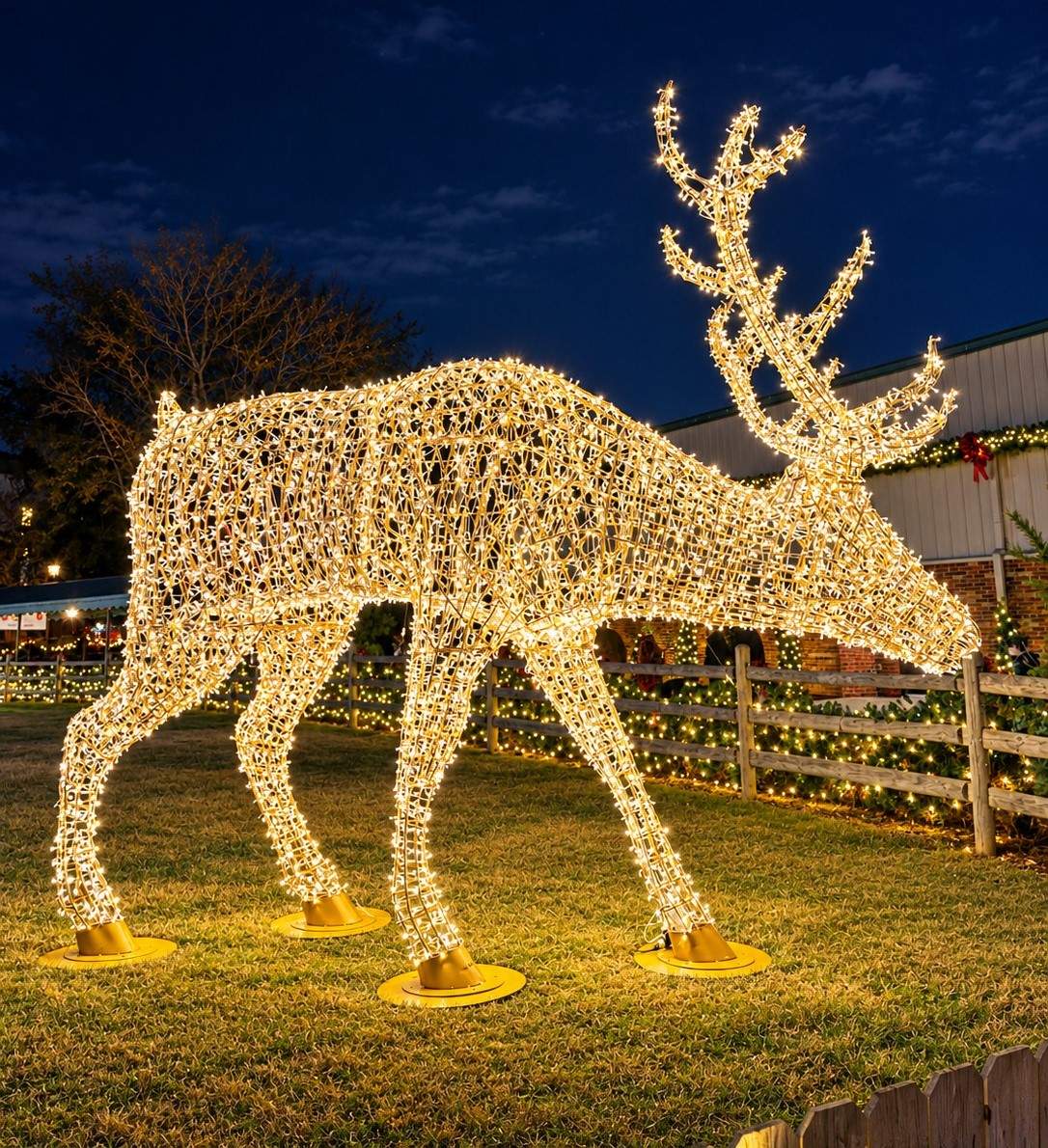 Life-size lit reindeer yard display with warm white lights